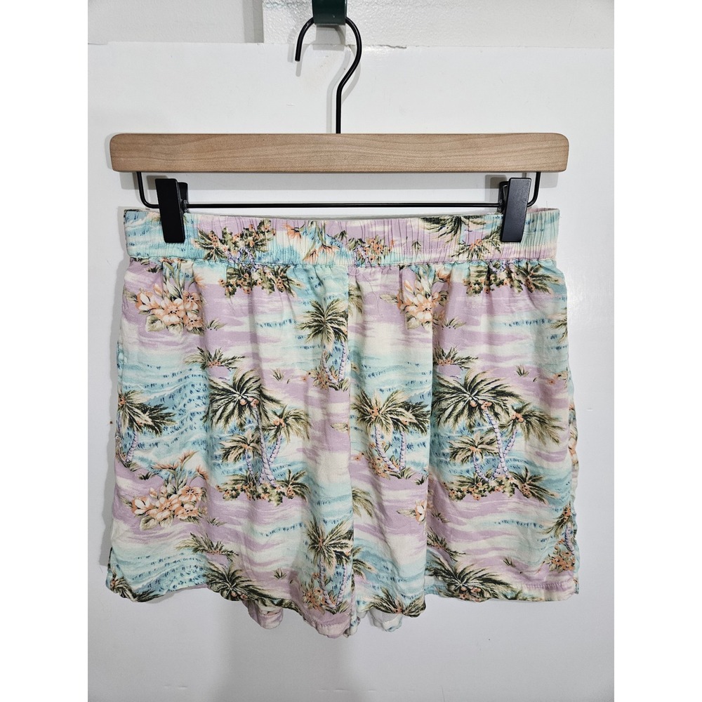 American Eagle‎ Tropical Palm Tree Print Shorts Purple Blue Floral Beach S
